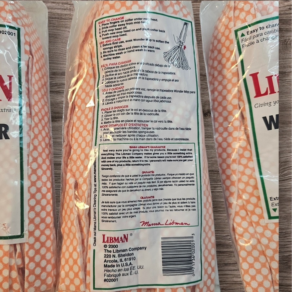 Vintage 2000-3 Pack Libman Wonder Mop Refill Machine Washable NEW - Picture 3 of 3